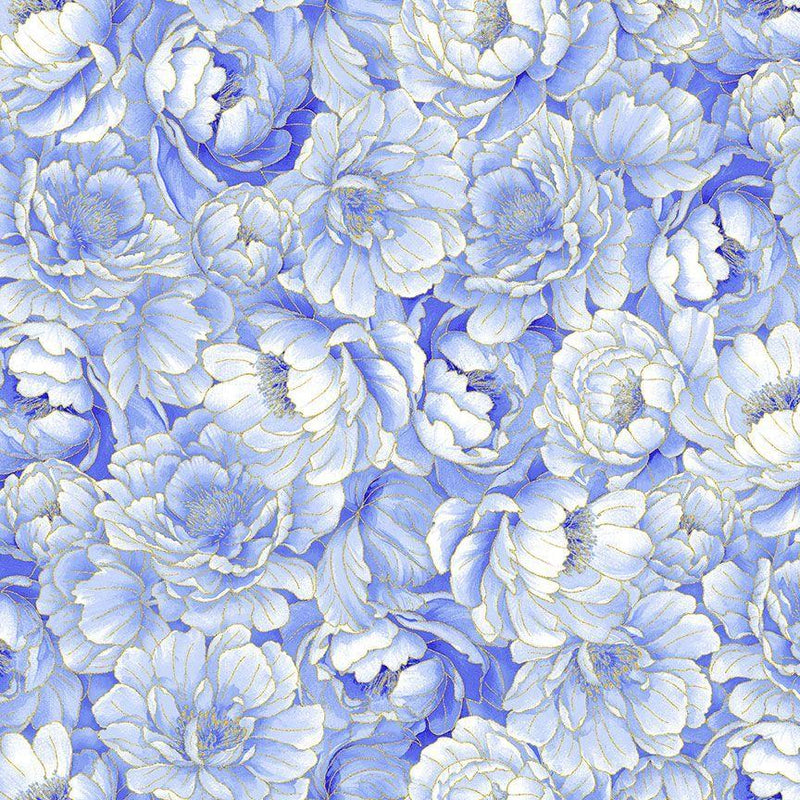 TT Moonlight Floral Packed Metallic - CM3983-BLUE - Cotton Metallic Fabric
