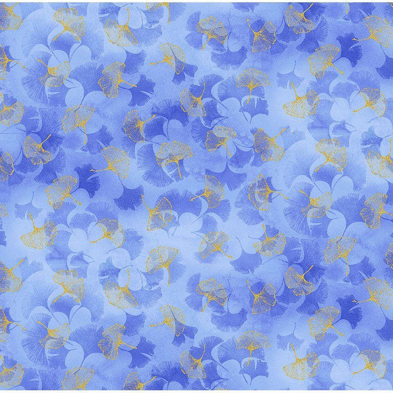 TT Moonlight Ginkgo Leaves Metallic - CM3985-BLUE - Cotton Metallic Fabric