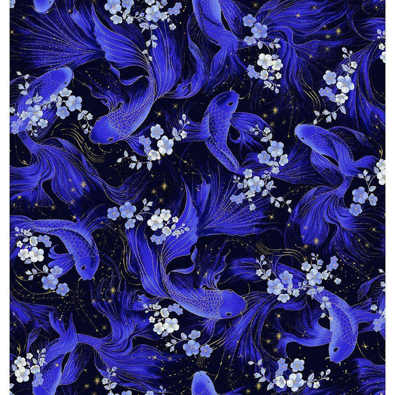 TT Moonlight Metallic Butterfly Koi Fish - CM3992-BLACK - Cotton Metallic Fabric