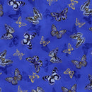TT Moonlight Tossed Butterflies Metallic - CM3990-ROYAL - Cotton Metallic Fabric