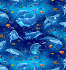 TT Ocean Life Playful Dolphin And Fish - CD3131-OCEAN - Cotton Fabric