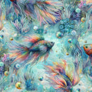 TT Oceana Rainbow Fish - CD3812-BLUE - Cotton Fabric