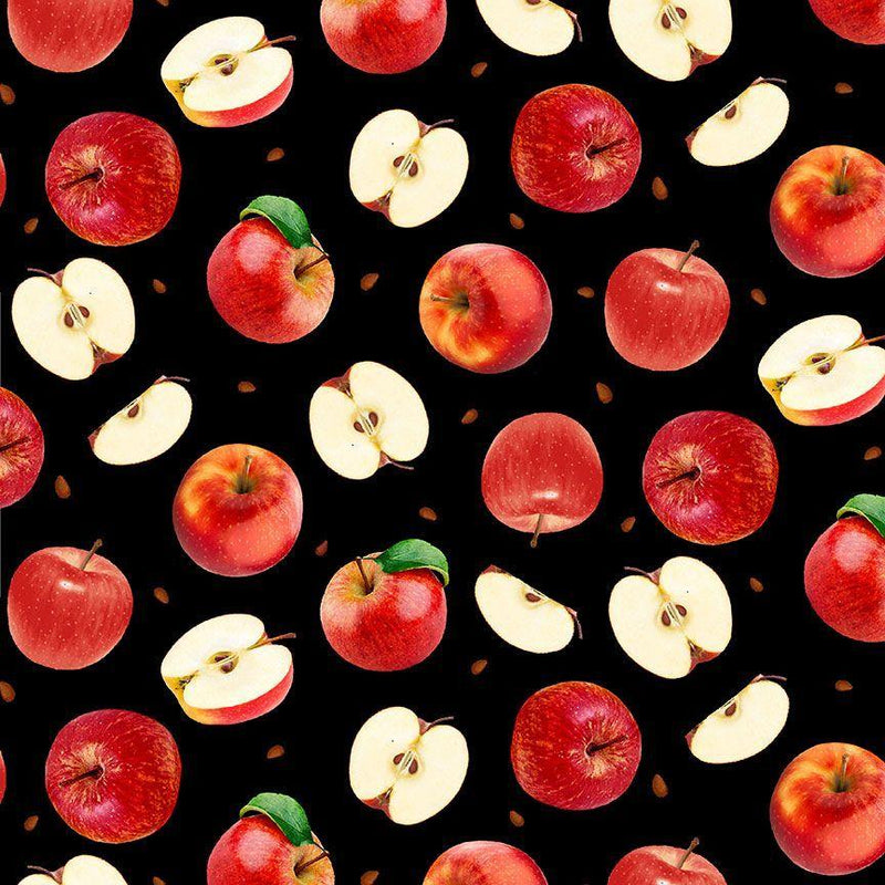 TT Orchard Valley Apples & Slices - CD2865-BLACK - Cotton Fabric