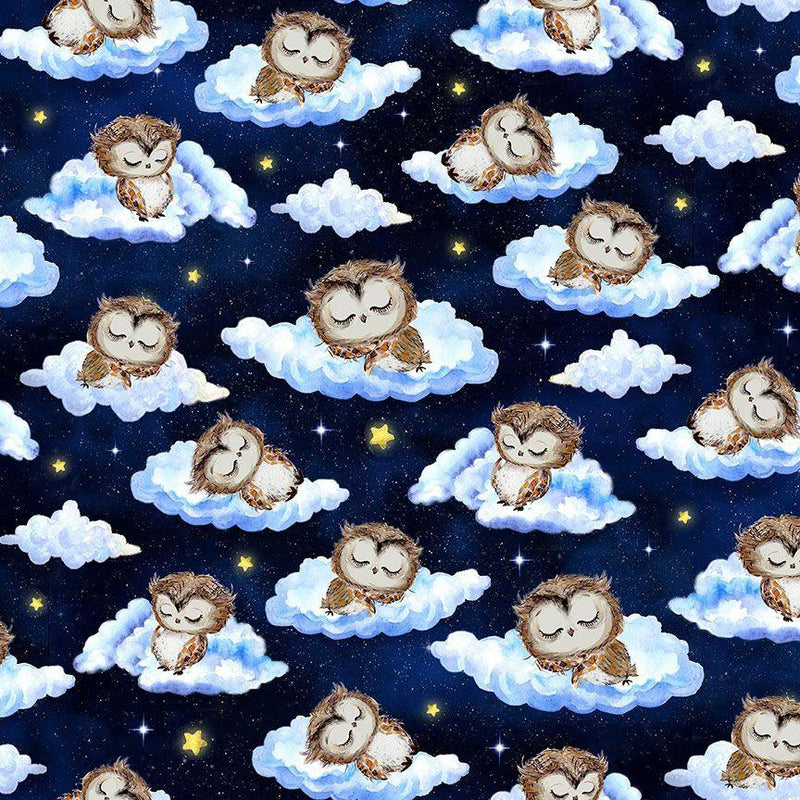 TT Owl Always Love You Owls on Clouds - CD3295-NAVY - Cotton Fabric