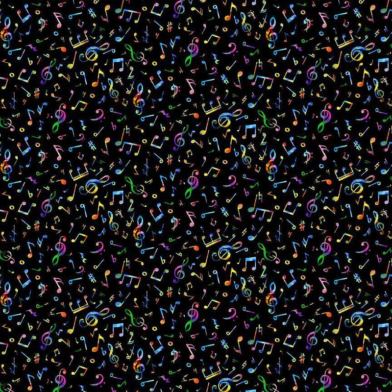 TT Painted Guitar Tiny Music Notes - CD3676-BLACK - Cotton Fabric