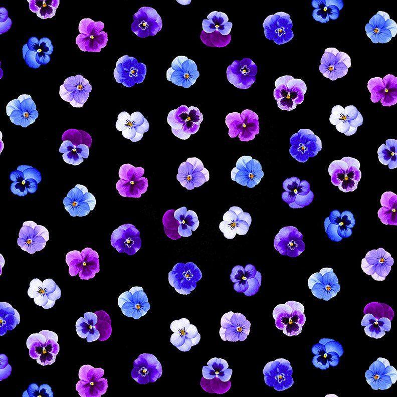 TT Pansy Perfection Tossed Floral - CD3754-BLACK - Cotton Fabric