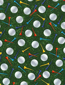 TT Par For The Course Golf Balls & Tees In Grass - CD8030-GREEN - Cotton Fabric