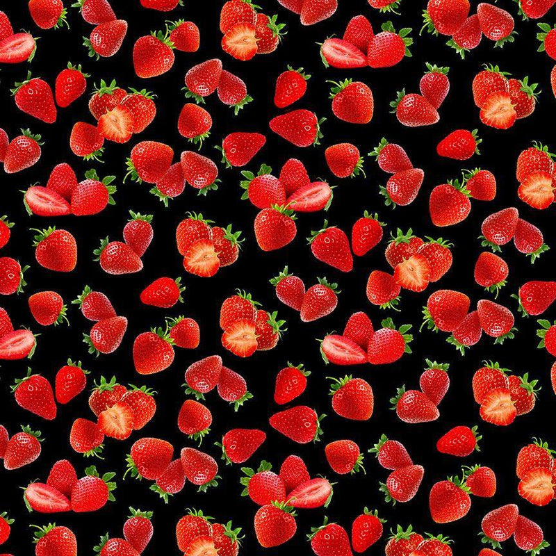 TT Rendezvous Strawberries - CD3176-BLACK - Cotton Fabric