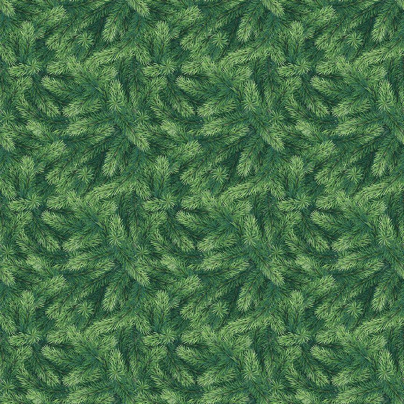 TT Rustic Holiday Packed Pine Branches - CD3615-GREEN - Cotton Fabric