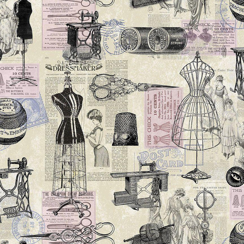 TT Sewing Studio Sewing Collage - CD3026-CREAM - Cotton Fabric