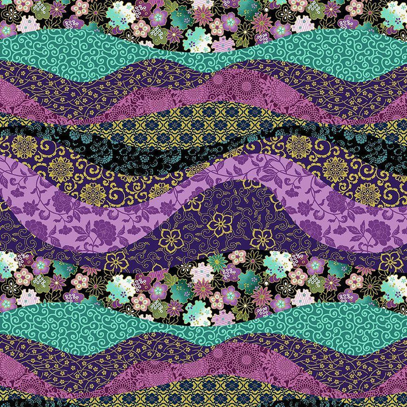 TT Shizuka Asian Collage Stripe - CM3167-MULTI - Cotton Metallic Fabric