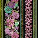 TT Shizuka Asian Floral 11" Stripe - CM3162-BLACK - Cotton Metallic Fabric