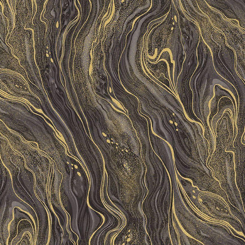 TT Silver & Gold Abstract Marbling - CM2210-IRON - Cotton Metallic Fabric