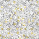 TT Silver & Gold Leafy Vines & Snowflakes - CM2577-DOVE - Cotton Metallic Fabric