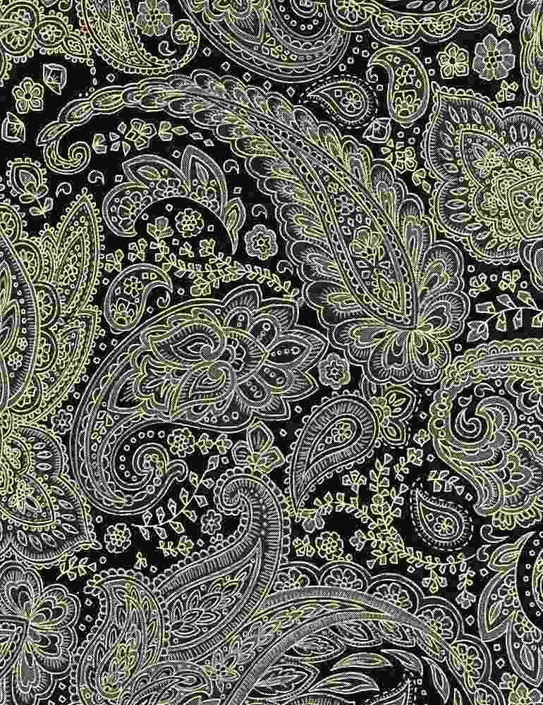 TT Silver & Gold Metallic Paisley - CM1002-CHARCOAL - Cotton Fabric