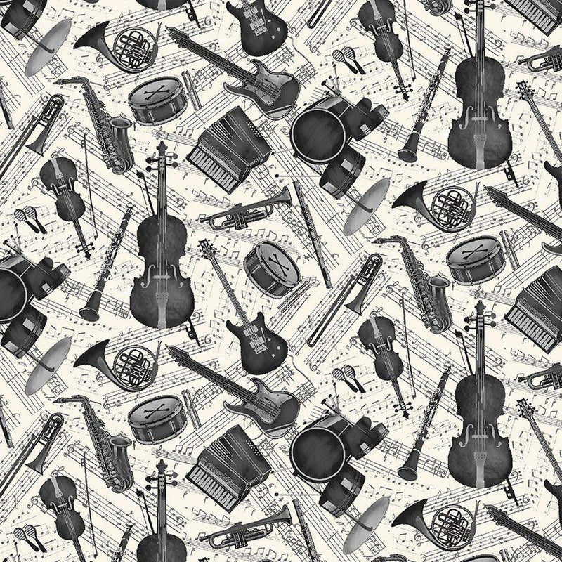 TT Sonata Grey Instruments and Music Notes - CD3093-CREAM - Cotton Fabric