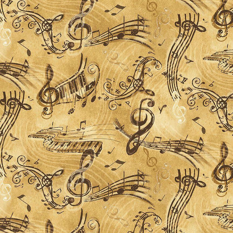 TT Sonata Vintage Music Notes - CD3092-TAN - Cotton Fabric