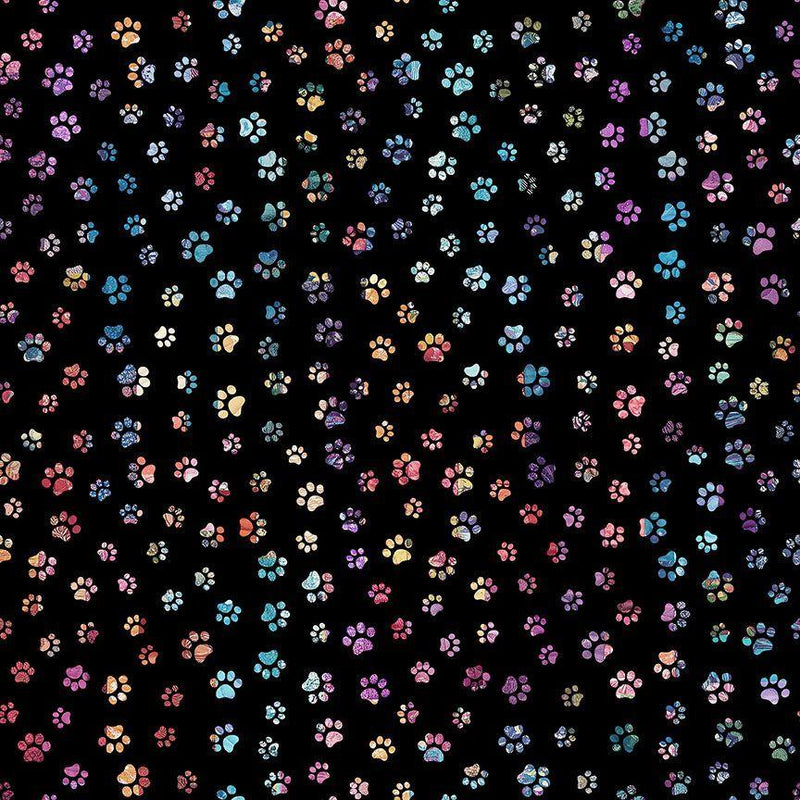 TT Sophisticat Paw Prints - CD4006-BLACK - Cotton Fabric