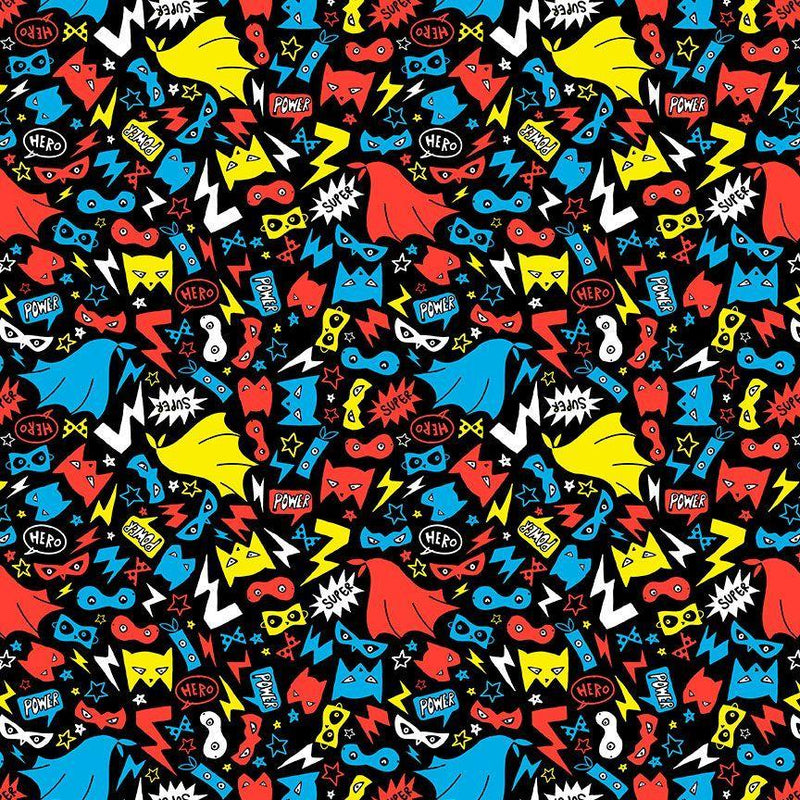 TT Superhero Motifs CD2186-BLACK - Cotton Fabric