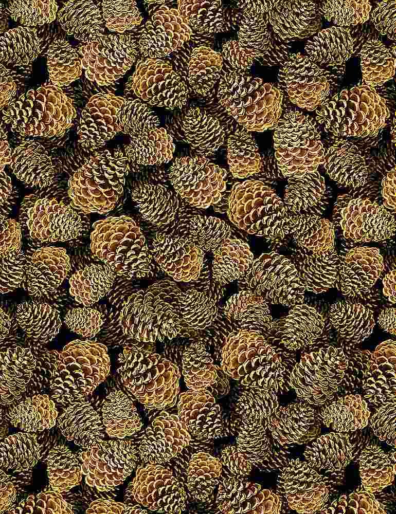 TT Thankful Packed Pinecones - CM1282-BROWN - Cotton Metallic Fabric