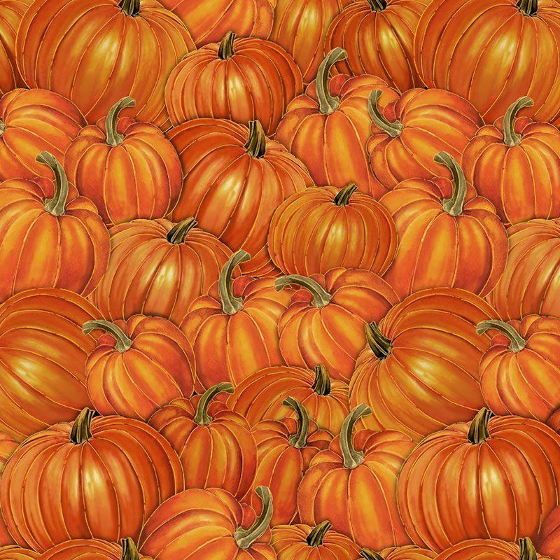 TT Thankful Packed Pumpkins - CM3643-ORANGE - Cotton Metallic Fabric