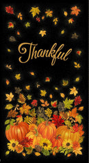 TT Thankful Panel - CM3640-BLACK - Cotton Metallic Fabric