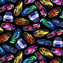 TT Thrill Seeker Race Cars - CD4012-BLACK - Cotton Fabric