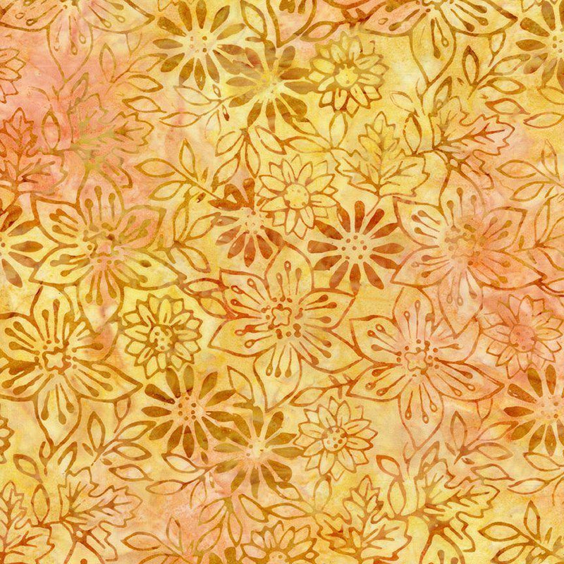 TT Tonga Cider Batiks Autumn Florals - B2701-STRAW - Cotton Fabric