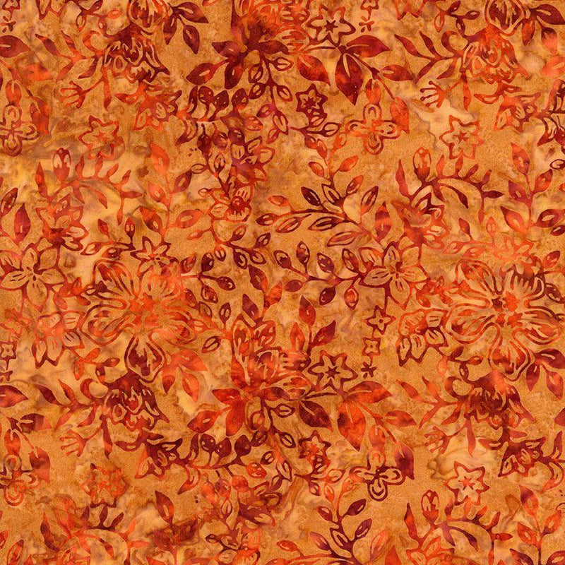 TT Tonga Cider Batiks Florals And Leafy Vines - B1944-SQUASH - Cotton Fabric