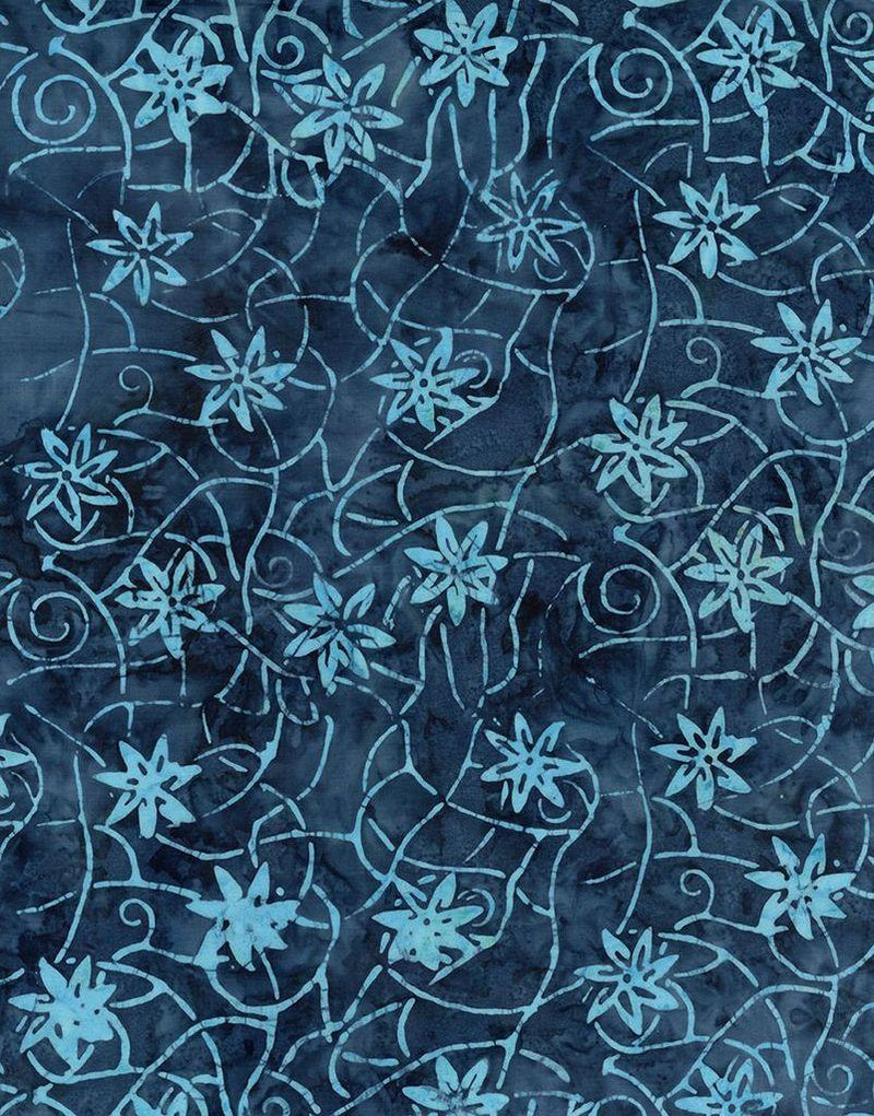 TT Tonga Mini Gulf Coast Batiks Rustic Blooms - B8167-SEA - Cotton Batik Fabric