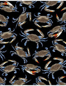 TT Tossed Blue Crabs - CD7419-BLACK - Cotton Fabric