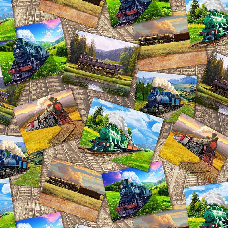 TT Tour Around The World Trains Postcard & Track - CD3738-MULTI - Cotton Fabric
