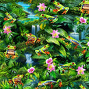 TT Tropical Frogs in the Rainforest -  CD3159-GREEN - Cotton Fabric
