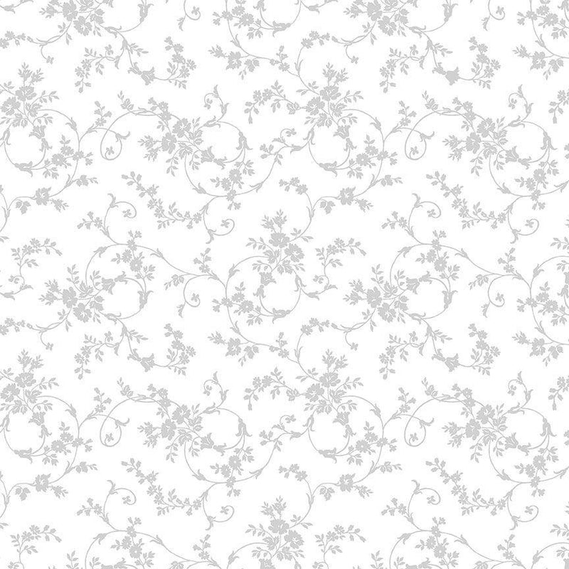 TT Whiteout Floral Scroll Pattern - C3115-WHITE - Cotton Fabric