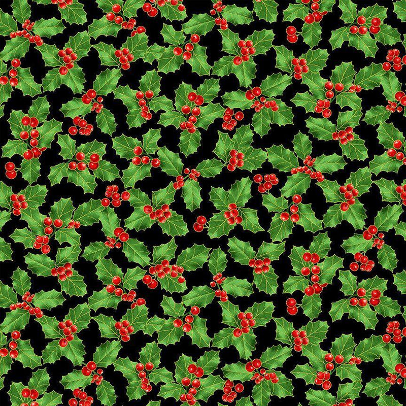 TT Winter Rose Fancy Christmas Mistletoe MT - CM2897-HOLLY - Cotton Metallic Fabric