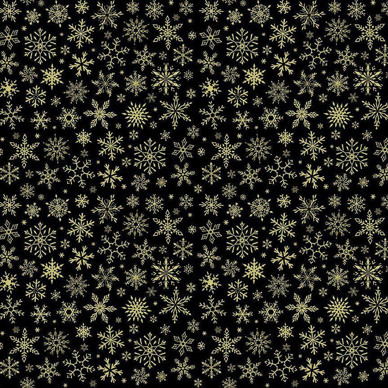 TT Winter Rose Metallic Snowflakes - CM2899-BLACK - Cotton Metallic Fabric