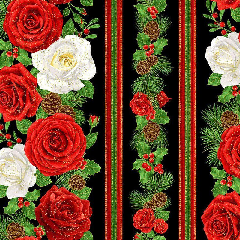 TT Winter Rose Metallic Winter Rose 11" Stripe - CM2891-BLACK - Cotton Metallic Fabric