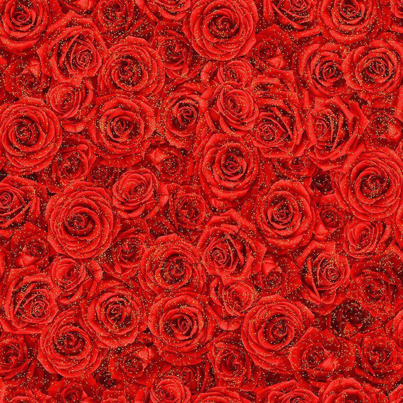 TT Winter Rose Packed Red Metallic Roses - CM2893-RED - Cotton Metallic Fabric