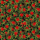 TT Winter Rose Small Winter Rose Bouquet Metallic - CM2895-BLACK - Cotton Metallic Fabric
