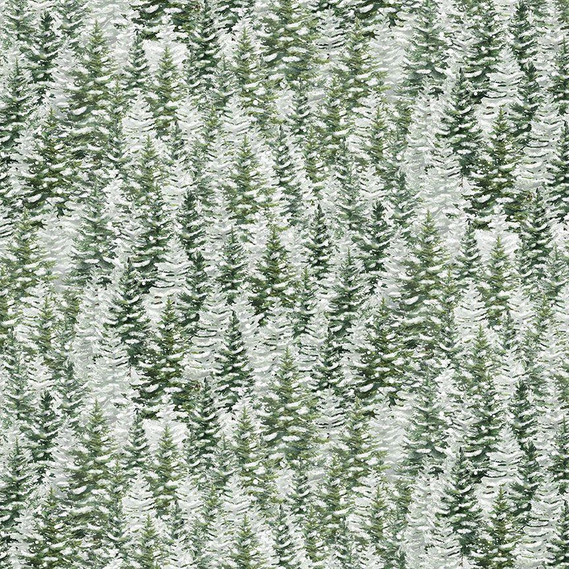 TT Winter Wonderland Snowy Pine Trees - CD3694-FOREST - Cotton Fabric