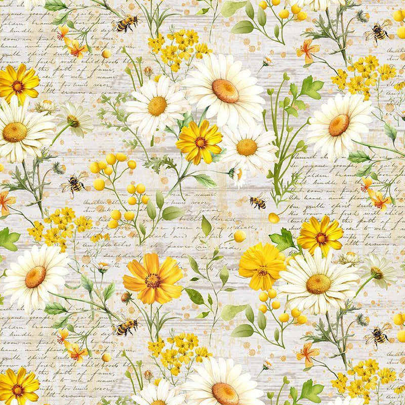 TT You Are My Sunshine Daisies & Sunflowers With Text - CD3881-BEIGE - Cotton Fabric