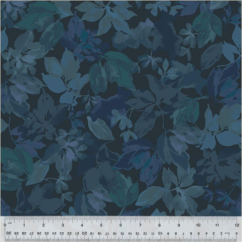 WHM 108" Quilt Back Lush Foliage - 54282W-1 Marine - Cotton Fabric