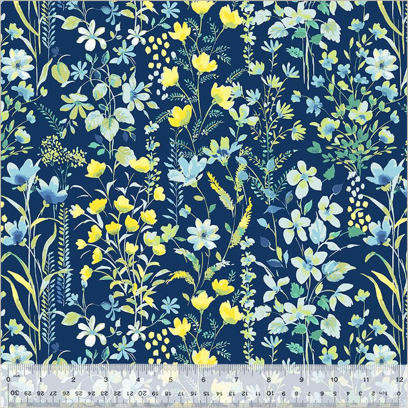 WHM Buttercup Flower Garden - 54021-1 Navy - Cotton Fabric