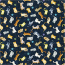 WHM Cats Around Town Playful Companions - 55001-4 Navy - Cotton Fabric