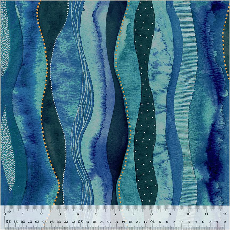 WHM Ebb & Flow Cascade - 54027DM-5 Marine - Cotton Metallic Fabric