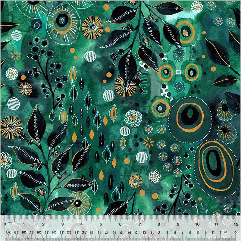 WHM Ebb & Flow Enchanted - 54025DM-2 Emerald - Cotton Metallic Fabric