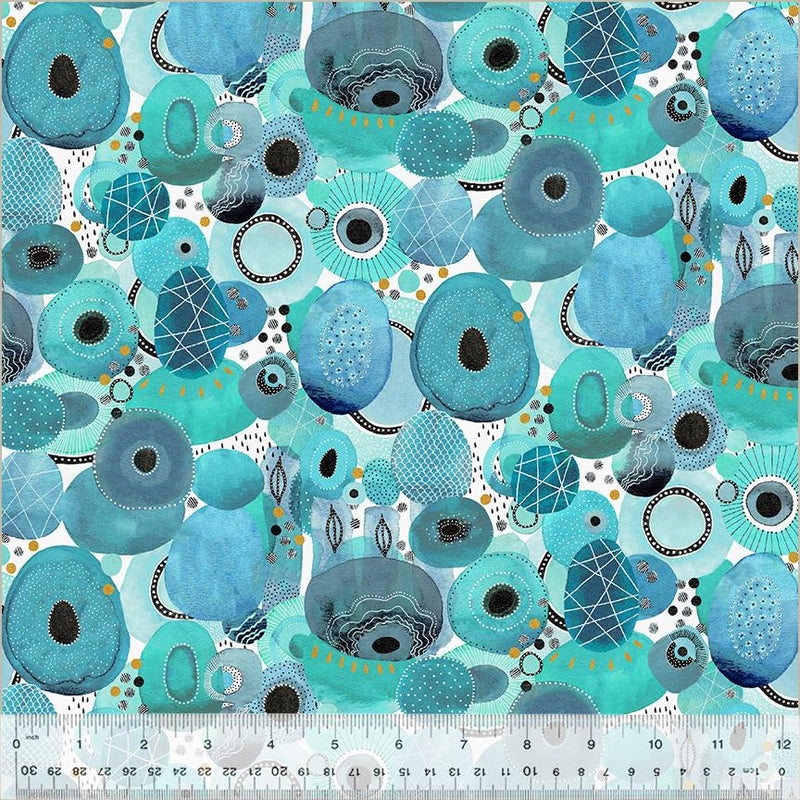 WHM Ebb & Flow Genesis - 54026DM-4 Turquoise - Cotton Metallic Fabric