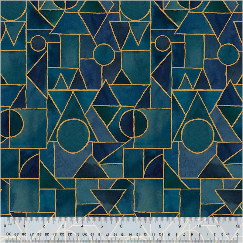 WHM Ebb & Flow Sea Glass - 54028DM-5 Marine - Cotton Metallic Fabric