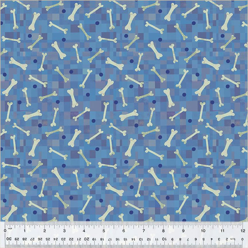 WHM Fur-ever Friends Fetch Bone - 54533D-5 Blue - Cotton Fabric