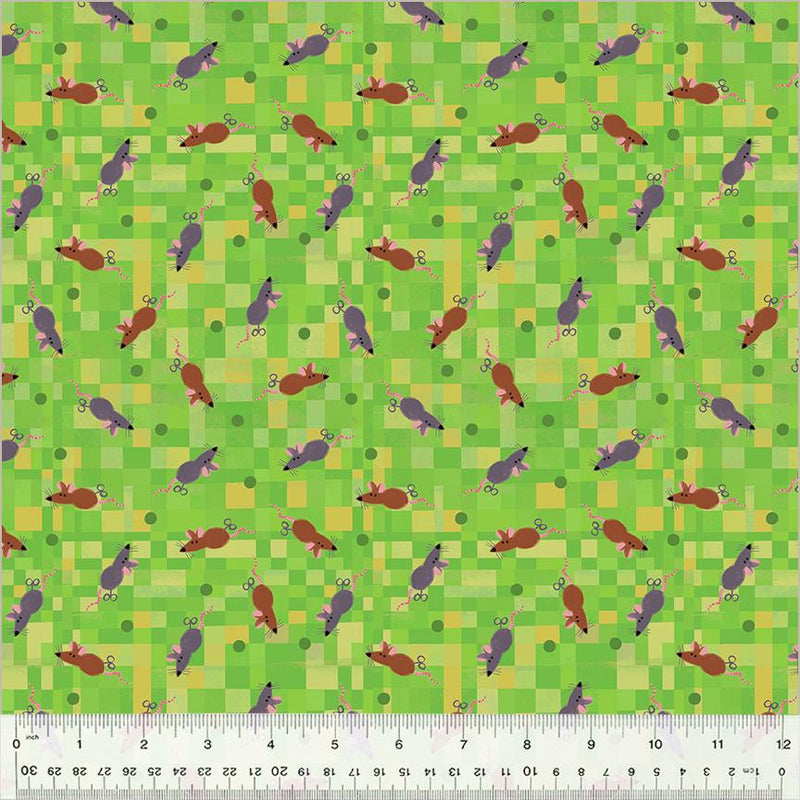 WHM Fur-ever Friends Mouse Play - 54532D-4 Green - Cotton Fabric